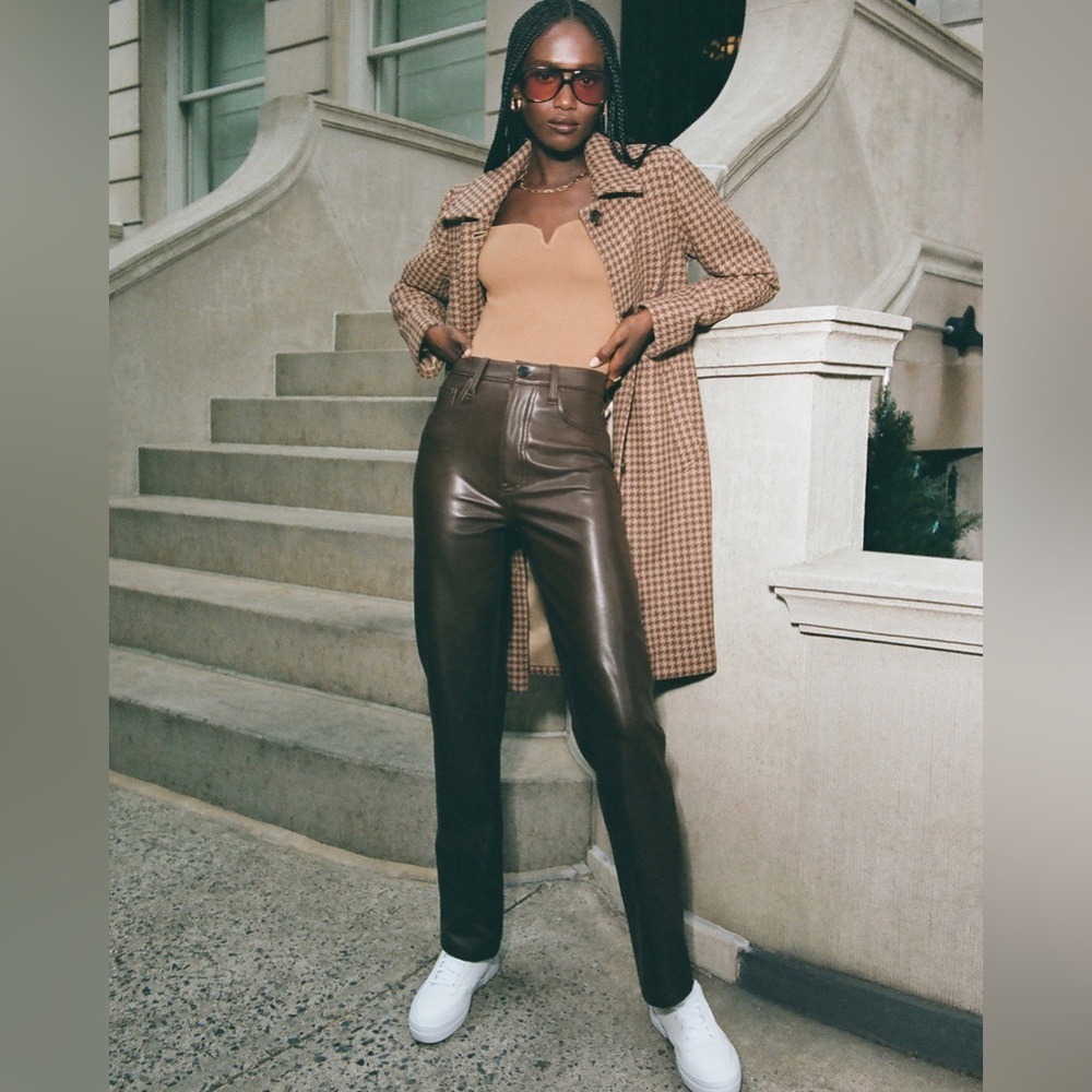 Abercrombie Faux Leather 90s High Rise Straight Pants Brown